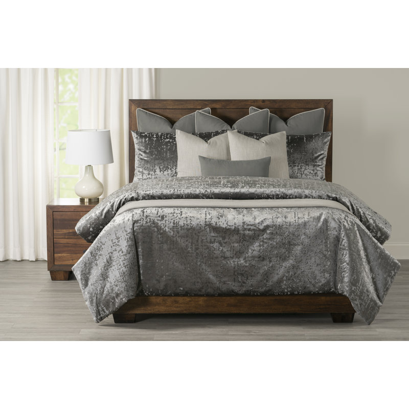 Crushed Velvet Duvet Cover and Insert Set, Queen Duvet + 6 Additional Pieces, Silver
