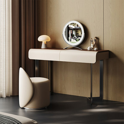 Coiffeuse de maquillage avec miroir lumineux, 2 tiroirs, 1 chaise