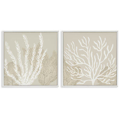 "Mute Coral Branches on Beige", ensemble de 2 impressions giclées encadrées, design par Yvette St. Amant