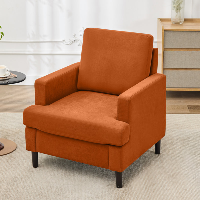 Mid-Century Linen Accent Chair – Stylish, Orange