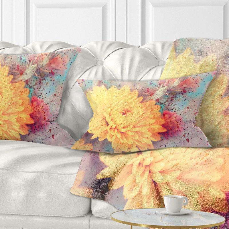 Coussin lombaire à fleurs en marche avec éclaboussures d’aquarelle