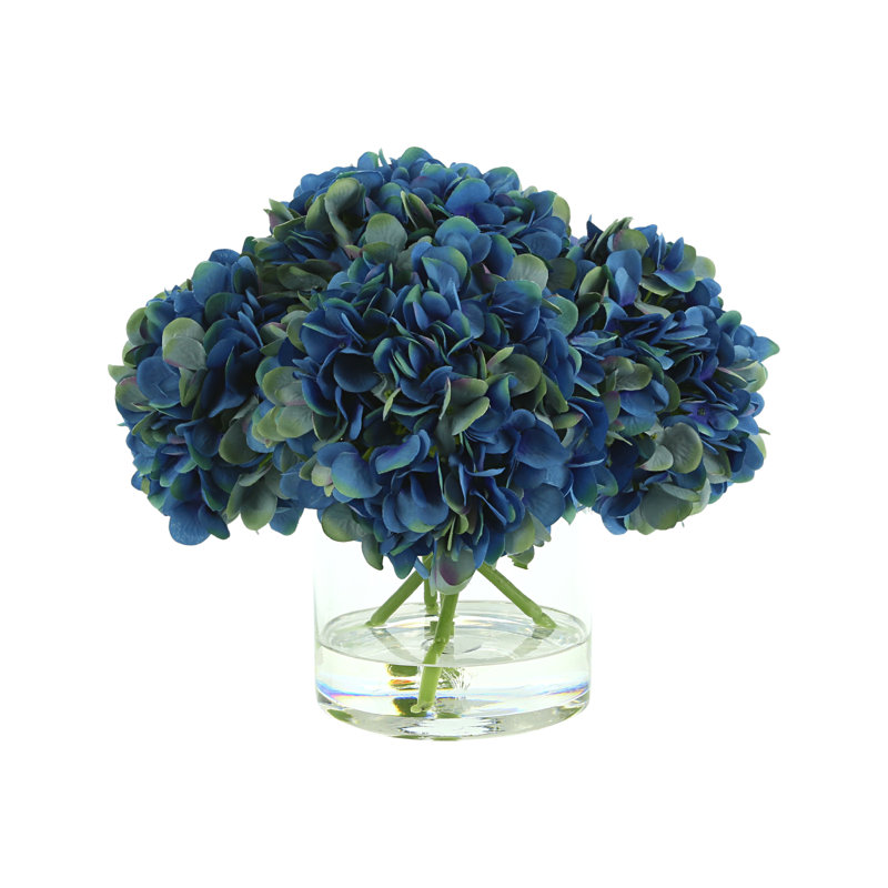Faux Hydrangea Arrangement in Vase, Blue