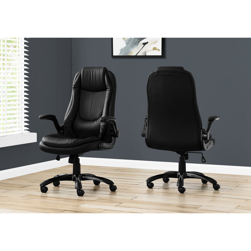 Chaise de bureau d'ordinateur contemporaine, hauteur réglable, pivotante, aspect cuir noir avec chaise pivotante en hauteur