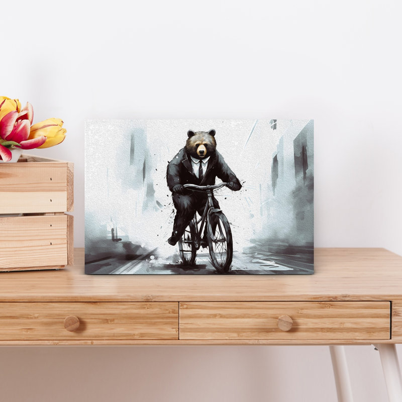 «Beared Cycling», reproduction d'art mural de la ville de l'ours contemporain abstrait, 12" H x 18" W