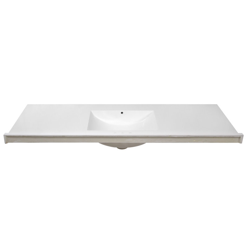 61 Inch Solid White Cultured Marble Vanity Top with Backsplash