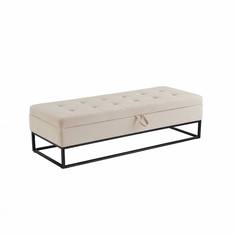 58.6"Upholstered Tufted Bed Bench with Storage, Beige