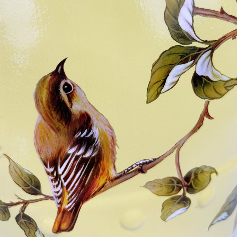 Tabouret en céramique fleur et oiseau, Vert/rouge