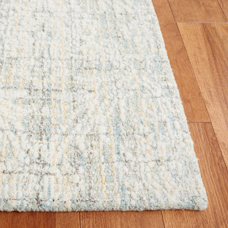 Chaleb Hand Tufted Wool Cotton Pet Damask Rug in Light Blue/Ivory, Rectangle 3' x 5'