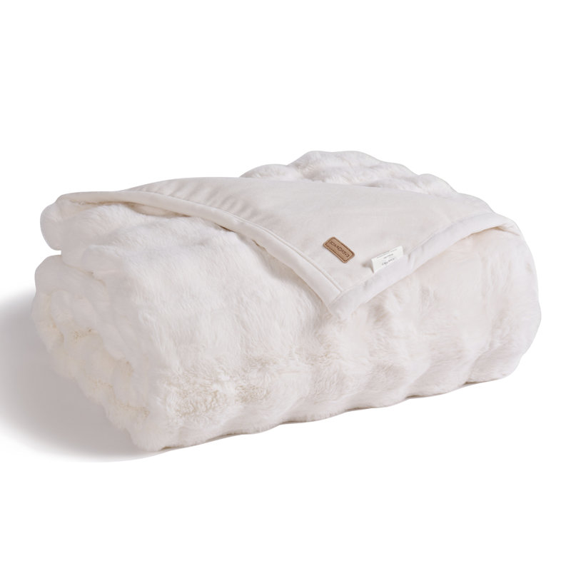 Ridgeline Faux Fur Throw Blanket, Ivory White, 90" L x 90" W