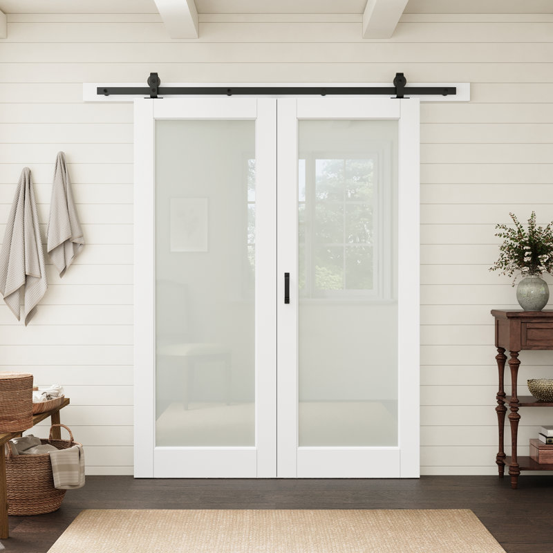 Porte vitrée pleine hauteur 60 po x 80 po avec porte pliante de style grange et quincaillerie incluse, idéale pour un garde-manger ou une chambre.