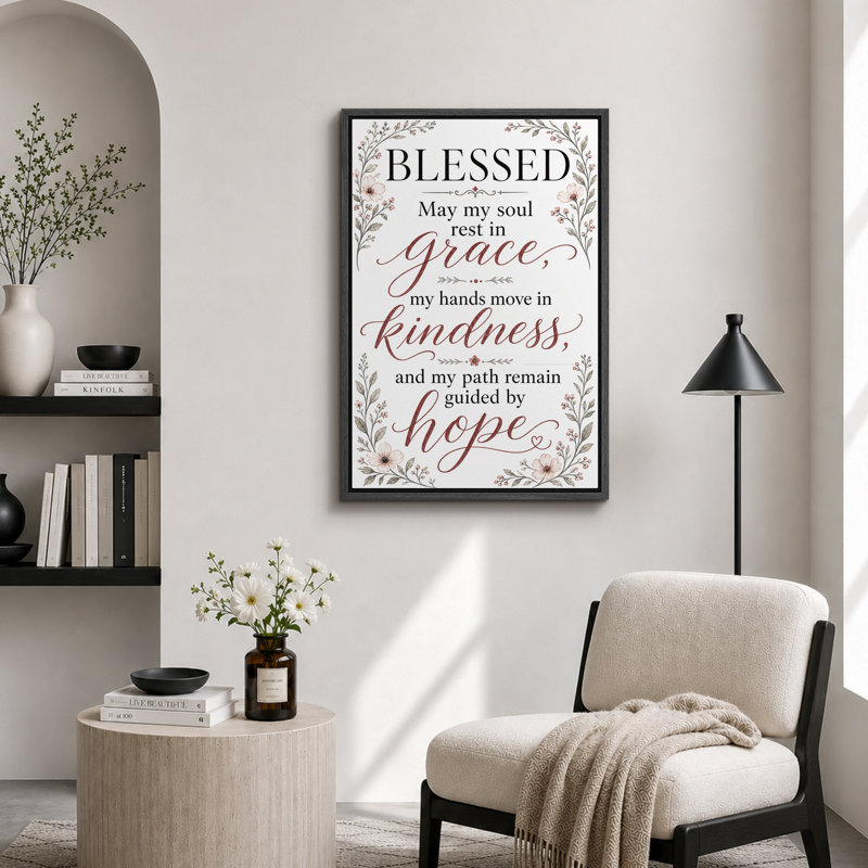 «Blessed Grace Kindness Hope», impression sur toile, impression sur toile encadrée, 36" H x 24" W x 1.5" D, Black Frame