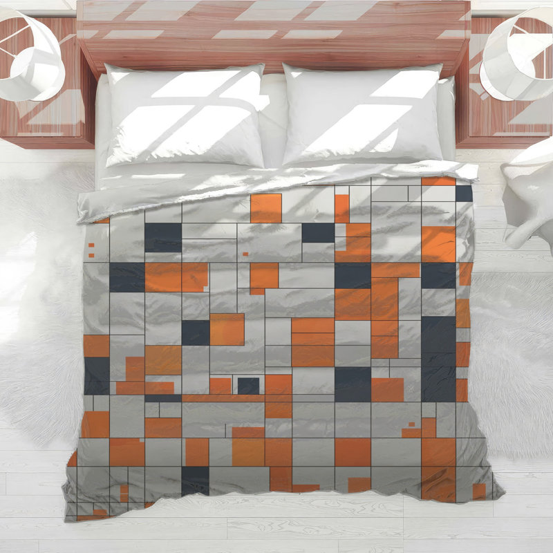 Édredon orange, blanc et noir, Twin Extra Long