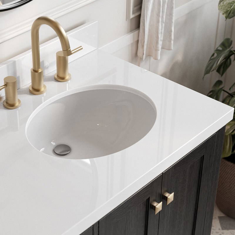 Cambridge 37 in. Single Vanity, Oval, Black Oak, Pure White Quartz