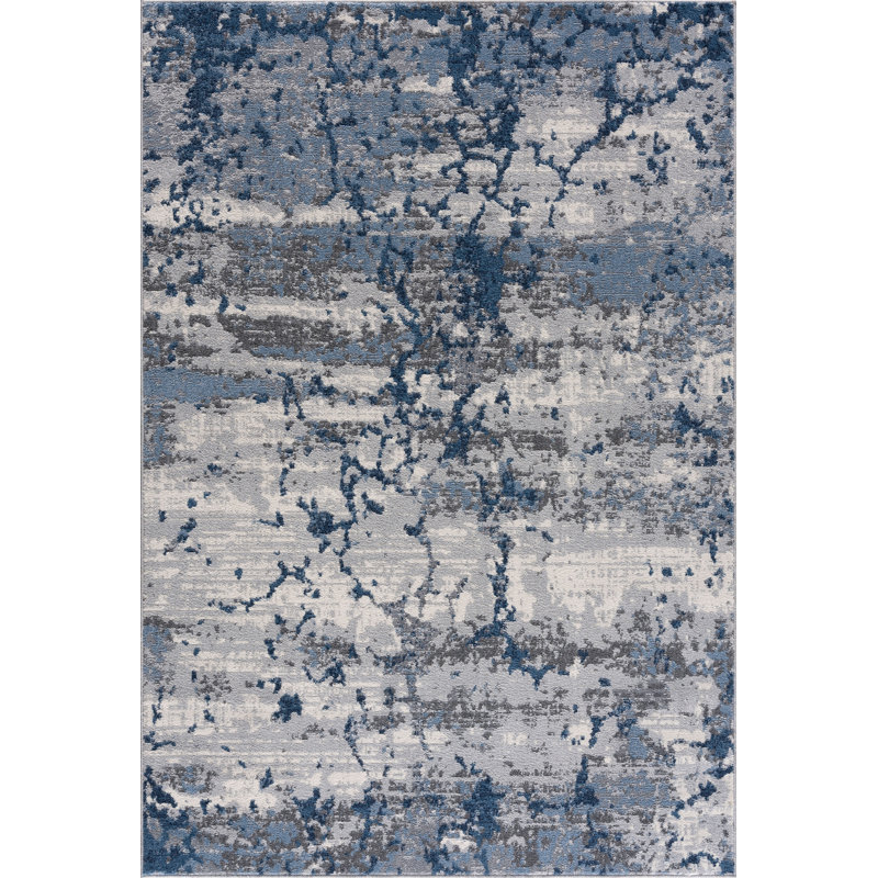 Tapis abstrait bleu et gris Roselare, Rectangle 4 pi x 6 pi