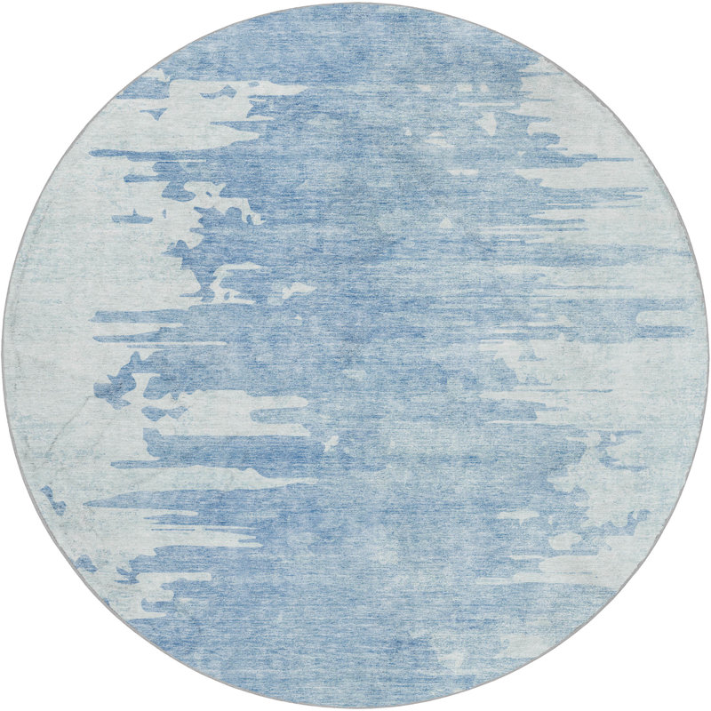 Tapis à poil long de qualité supérieure lavable à la machine ADS705, Ciel, Rond 8 pi