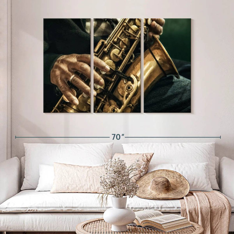 Vieux saxophoniste Abarca, H 32 po x l 50 po