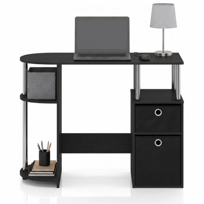  15111 JAYA Simplistic Computer Study Desk with Bin Drawers Americano Stainless Steel Tubes Home Office Computer Desk Writing Table Workstation