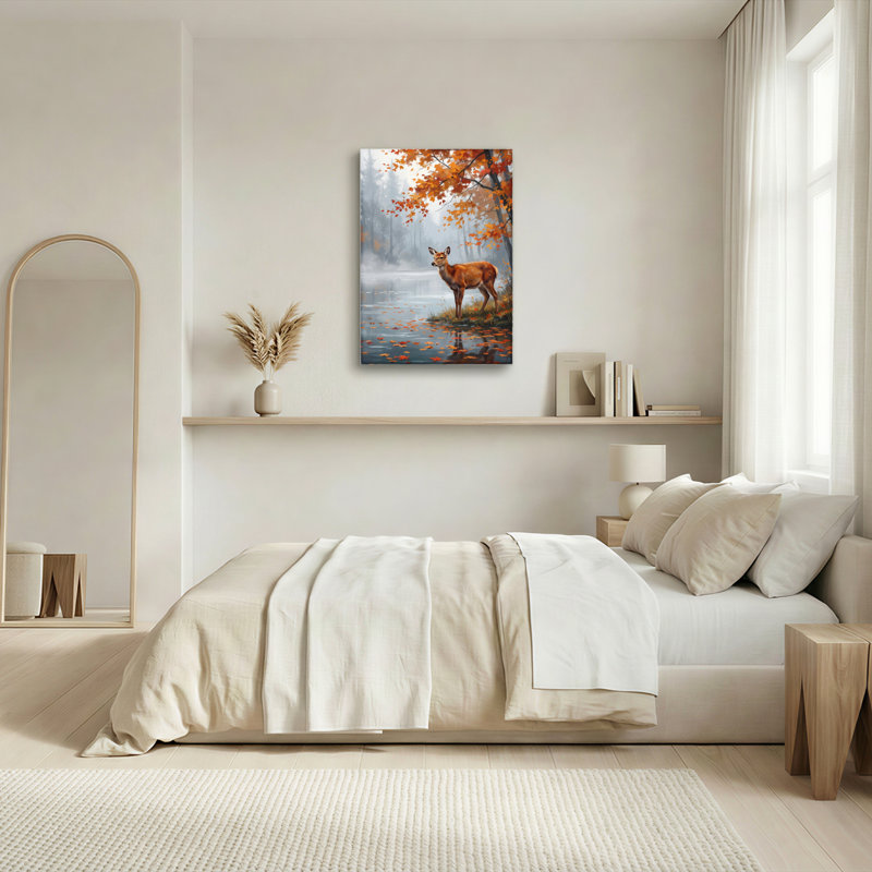 Automne, cerf, forêt, paysage, toile tendue, impression sur toile, ensemble de 1, 2436