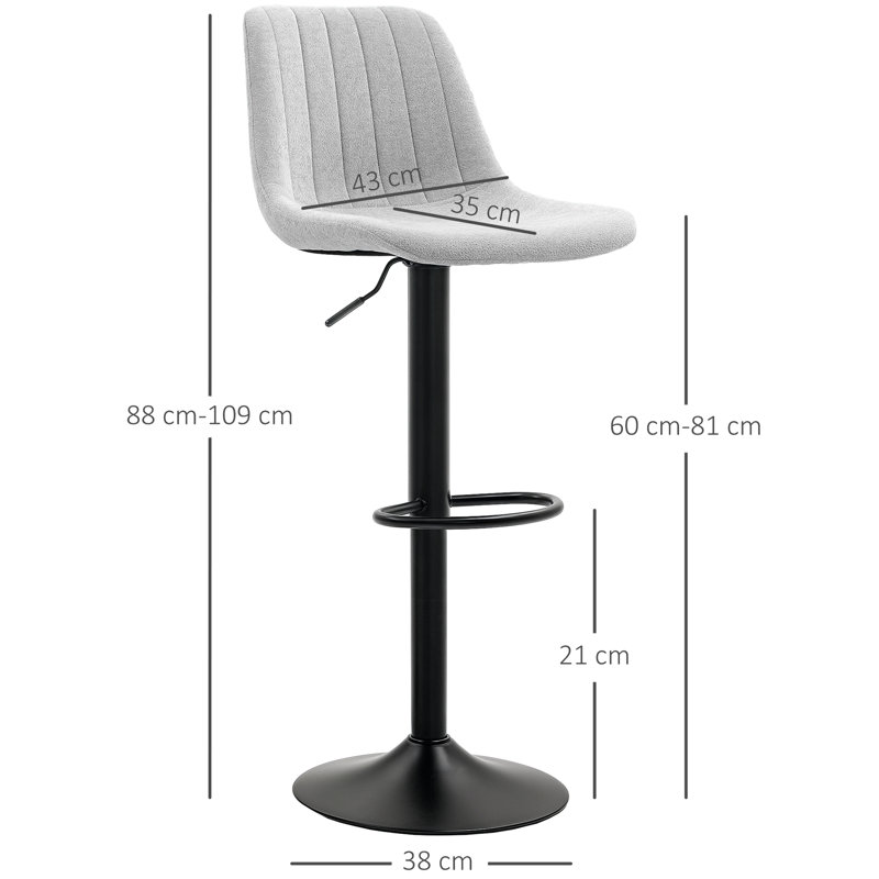 Styner Upholstered Adjustable Height Counter Stool with Metal Frame, Grey