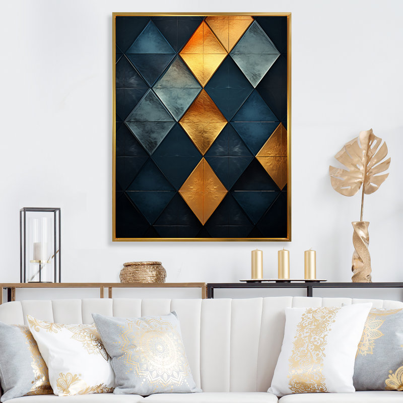 Golden Diamond se levant sur rétro bleu marine I, H 32 po x l 16 po x P 1 po, Cadre flottant doré