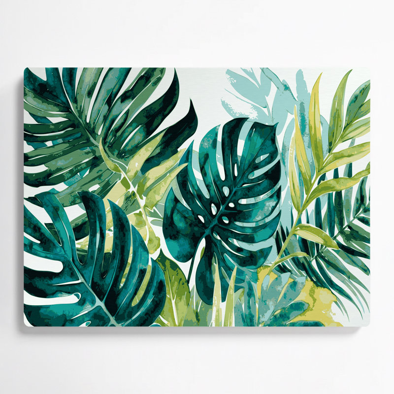 «Hawaiian Stylized Leaves», art mural en métal vert, H 11 po x l 14 po
