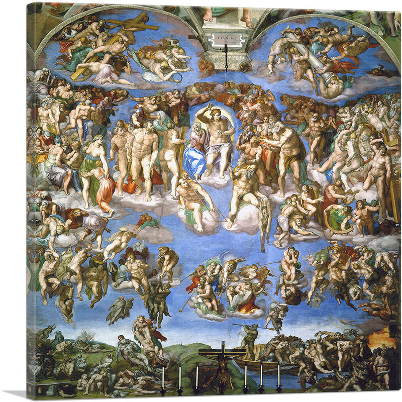 «The Last Judgement 1541» par Michelangelo, reproduction d'art sur toile tendue, H 18 po x l 18 po x 1,5 po