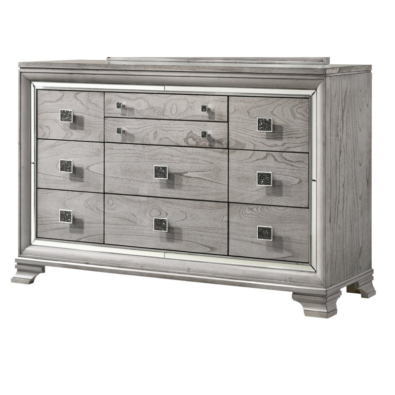 Contemporain 1Pc Finition gris clair brun 6 tiroirs de rangement Commode à bijoux Miroir