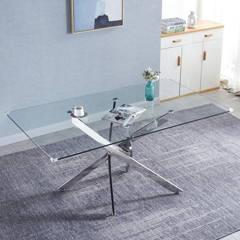 Table de salle à manger rectangulaire en verre trempé, design d'intérieur moderne, pour 6 personnes