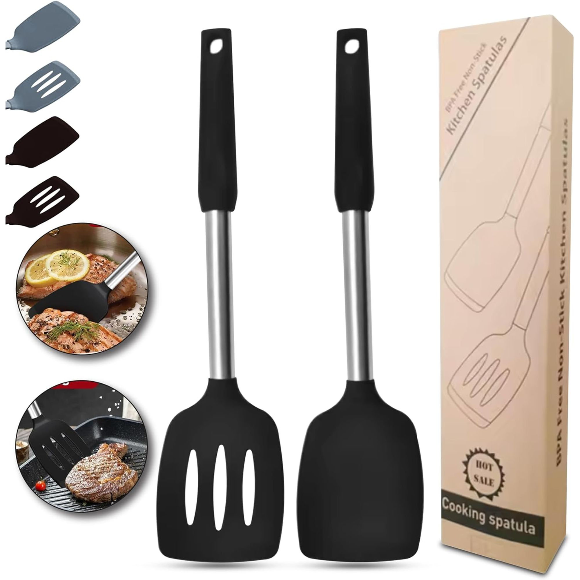 HHA Silicone Spatulas Set For Kitchen: Heat Resistant Turner & Slotted ...