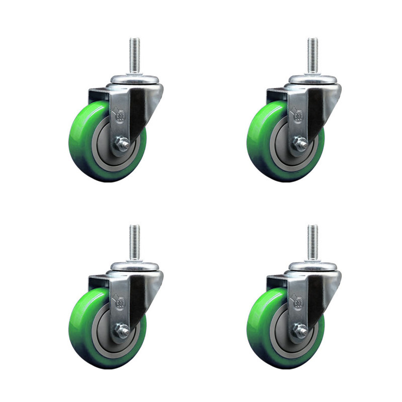 Ensemble de roulettes à tige filetée 3,5 po 3,5 po, Vert