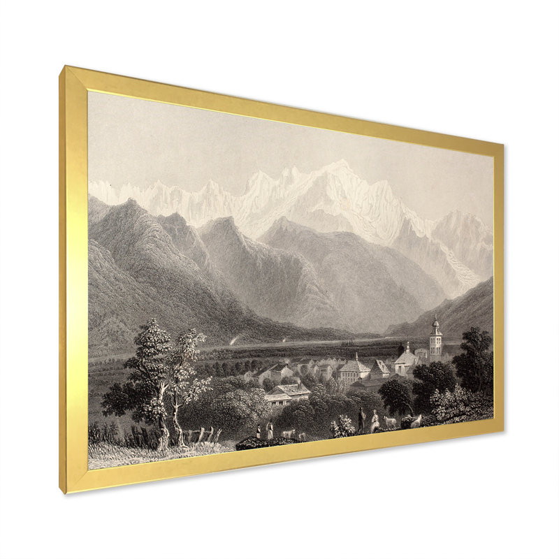 Mont Blanc monochrome - impression sur toile, H 24 po x l 32 po, Cadre doré
