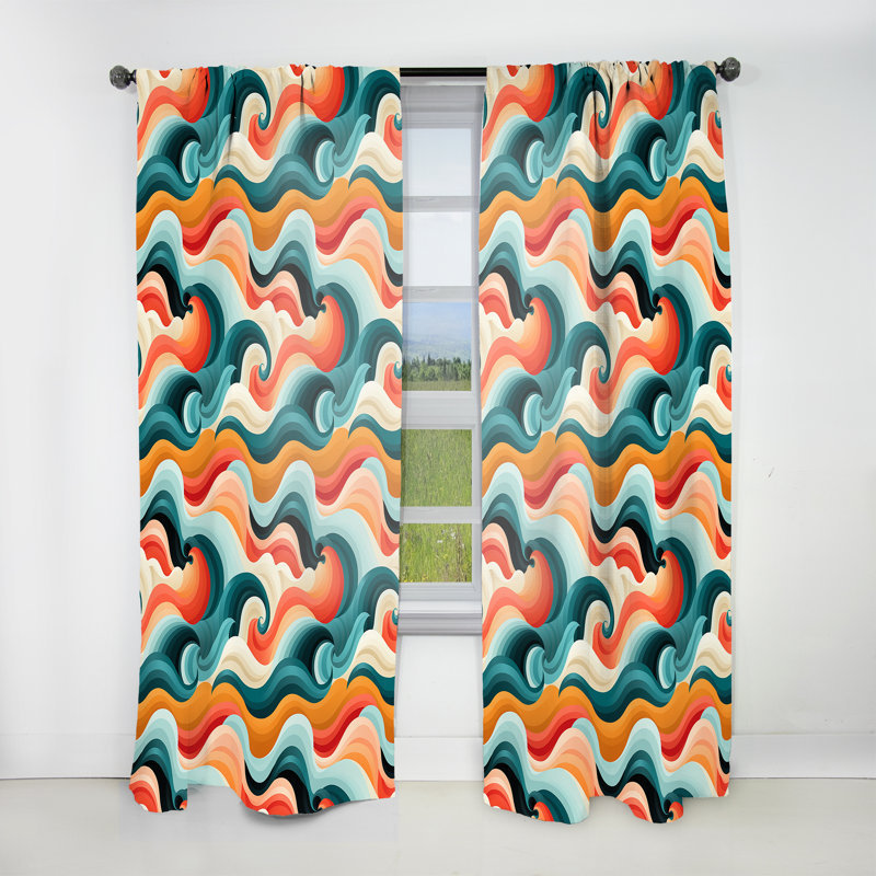 Mod Wave Revival - Rideau Mid-Century - Rideau géométrique obscurcissant - 1 panneau, L 52 po x L 120 po