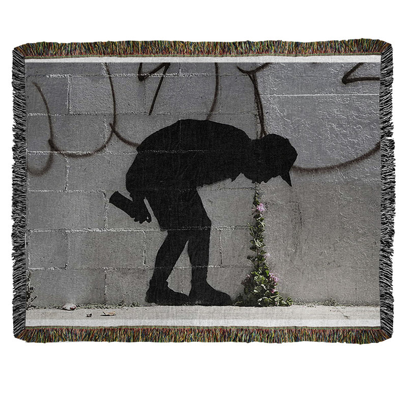 Banksy Graffiti Hand Woven Throw Blanket, 37" W x 52" L