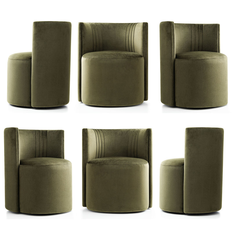 Velvet Upholstered Rolling Dining Chairs with Casters, Green