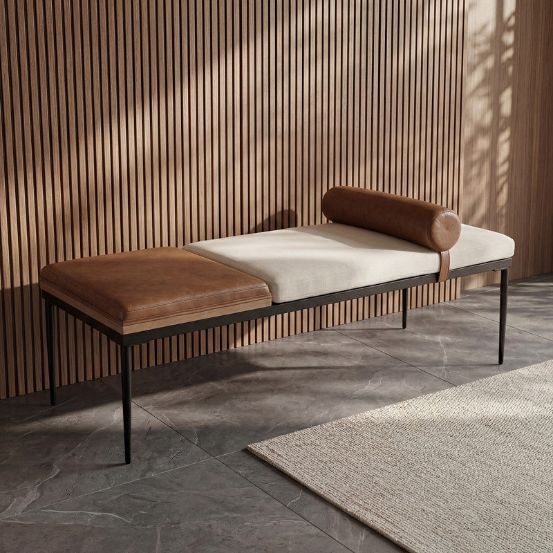Tavione Linen Upholstered Bench, Brown