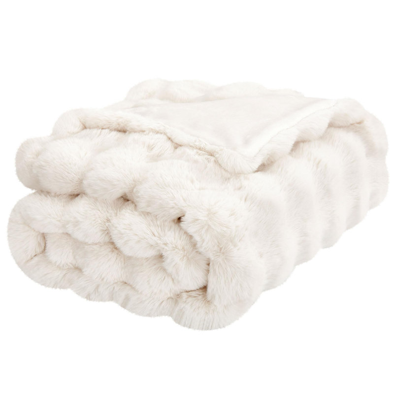 Throw Blanket For Couch Super Soft Cozy Bubble Blankets, Fleece Faux Rabbit Fur Blanket For Bed Sofa, 50" W x 60" L, Beige
