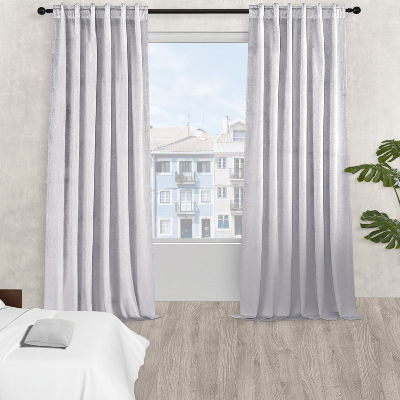 Paire de rideaux occultant avec passe-tringle Ike, Gris blanc, L 52 po x L 84 po