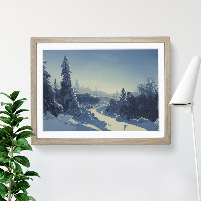 Pine Tree Forest Winter Vol.1 - Single Picture Frame Print, 46cm H x 64cm W x 2cm D, Oak Framed
