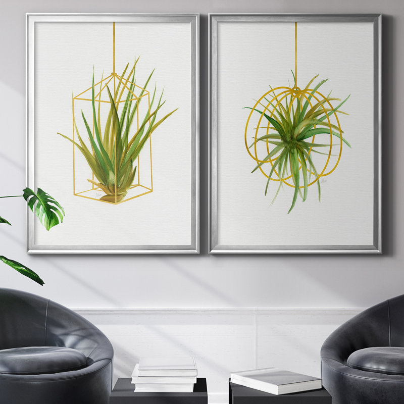 «Hanging Airplant II», ensemble de 2 reproductions d'art, H 18,5 po x l 49 po x P 1,5 po, Toile encadrée argentée