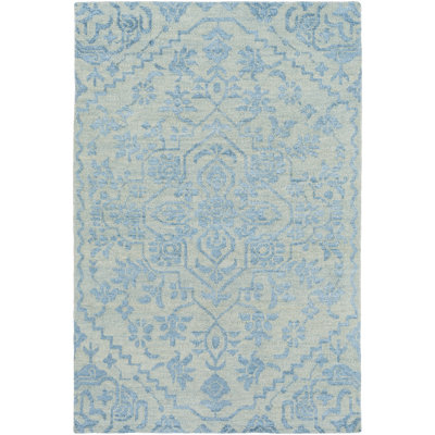 Tapis bleu noué la à la main floral L'Ermitage