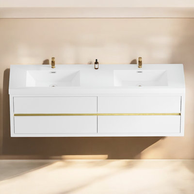 Kaushal 71'' Fully Assembled Wall Mounted Double Bathroom Vanity with Resin Vanity Top