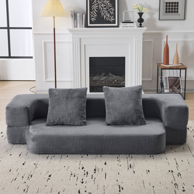 Ebern Designs Transformable Sectional Sofa Supportive Foam Fold-Out Bed, Compact Chenille Lounger For Small Spaces & Home Offices.Lihgt Grey