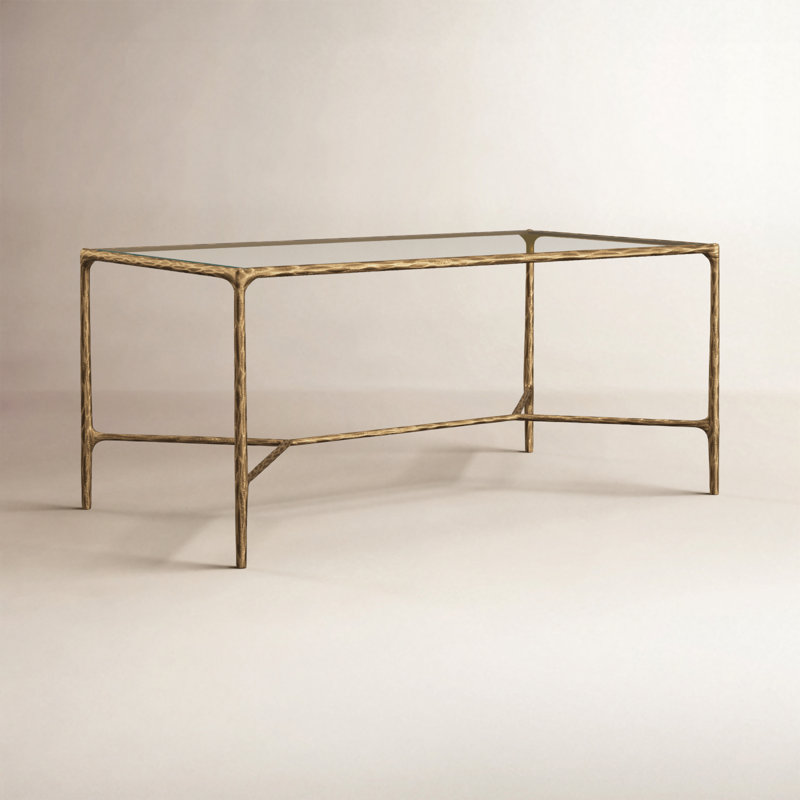 Table basse en fer Evelynn H 18 po x l 40 po, Laiton, Clair