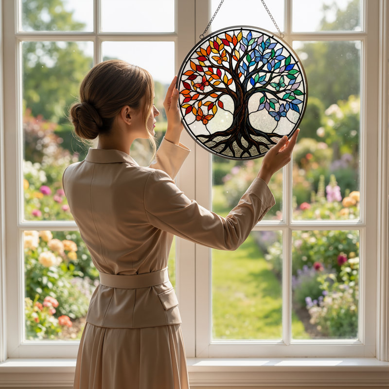 Panneau de vitrail 12 "H Tree Of Life, H 12 po x l 12 po