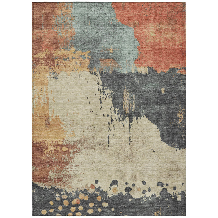 Machine Washable Indoor/Outdoor Xhevrie Paprika Rug
