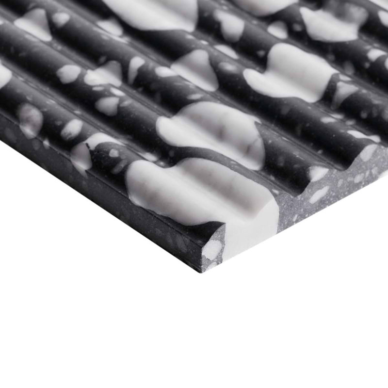 Terrazzo Italy Fluted Honed Terrazzo Tile, Sacra Nero Black/White
