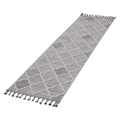 Loom & 2X8 White/Grey Trellis Indoor/Outdoor Area Rug - Stain , Non-Shedding, Pet-, Soft Pile, , Various Sizes Colors Available To Stains, No Shedding, For Dorm Rooms, Medium Pile