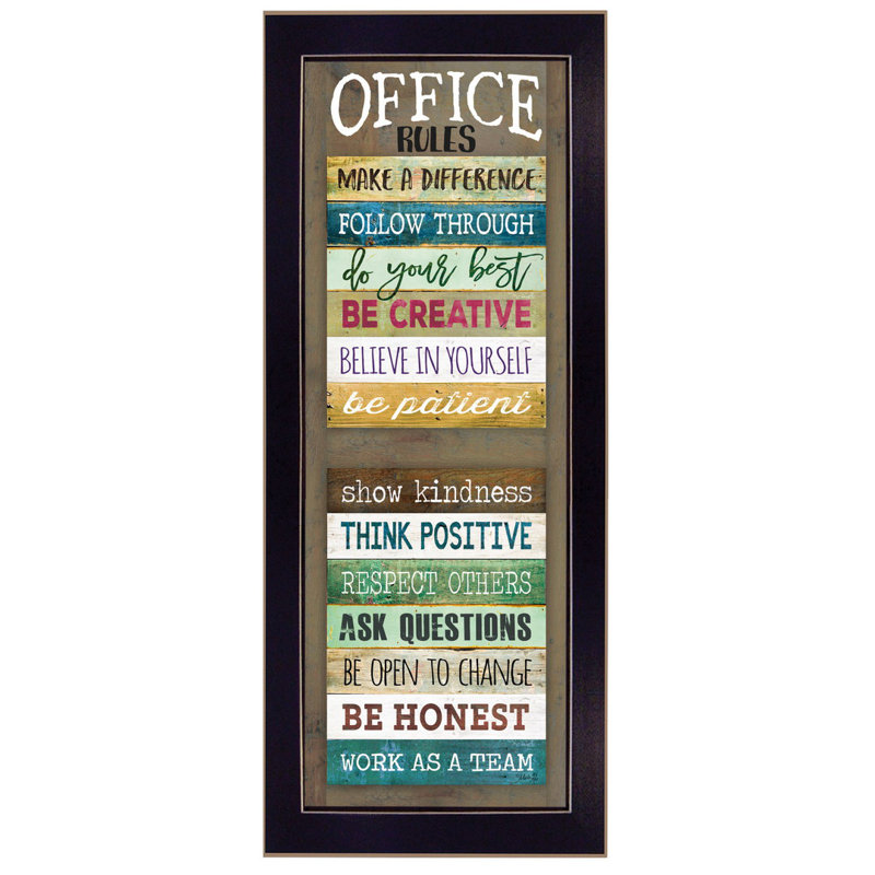 «Office Rules» par Marla Rae, prêt à accrocher, reproduction encadrée