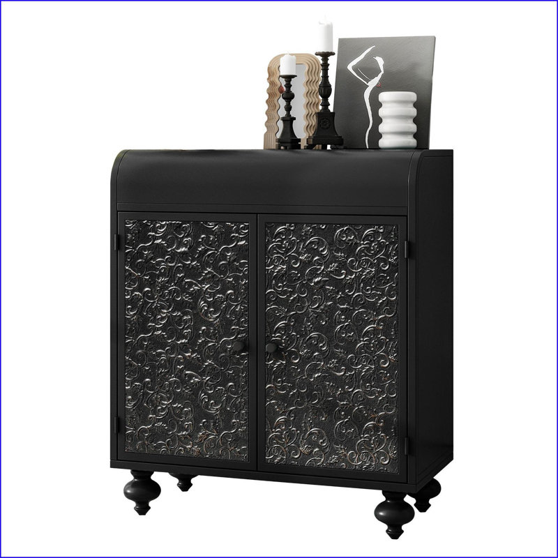 Sideboard Buffet Cabinet with 2 Doors &amp; Storage | Black/Gold Embossed | Steel | Farmhouse