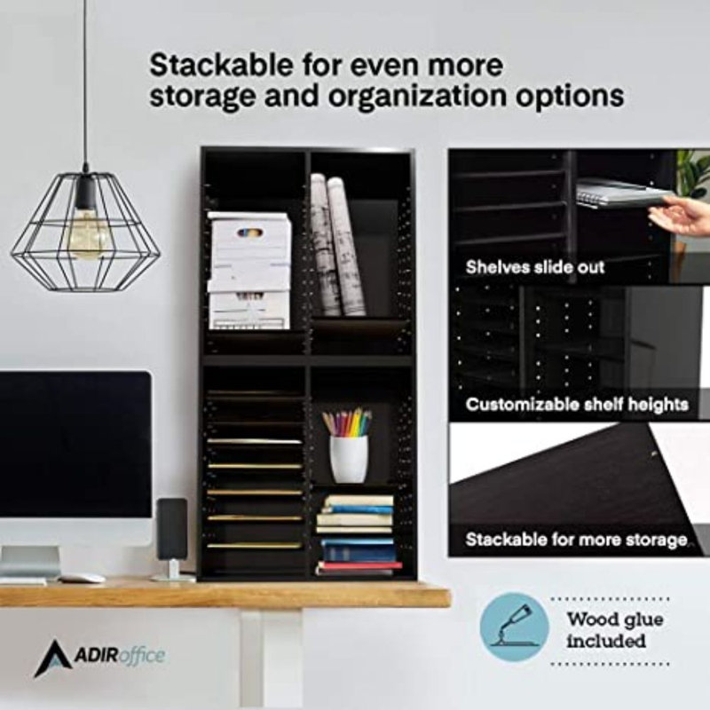 Black MDF Adjustable 16 Compartment File Storage Sorter Set